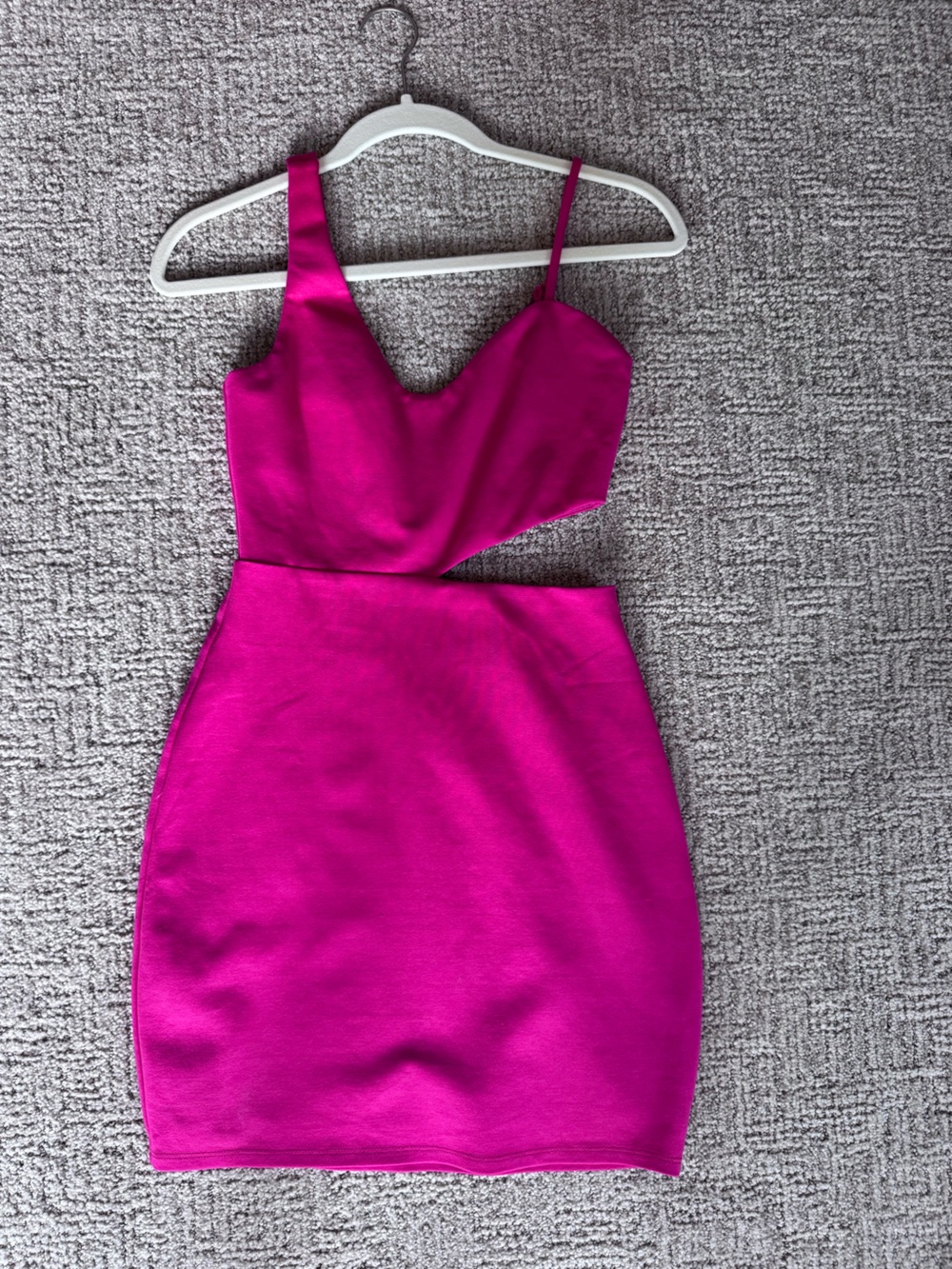 One-Shoulder Cutout Bodycon Dress in Fuchsia